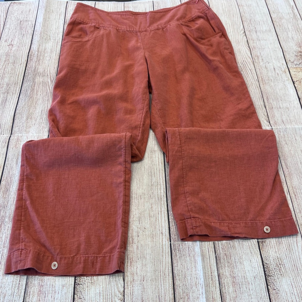 Royal Robbins Womens 12 Linen Blend Wide Leg Pants Terracotta Rust Side Zip